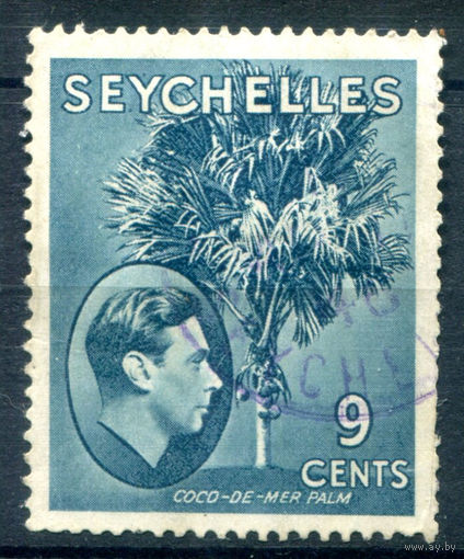 Британские колонии - Сейшелы - 1938/49г. - король Георг VI, ландшафты, пальмы, 9 с - 1 марка - гашёная [Mi 127]. #3-WB-88-A-1