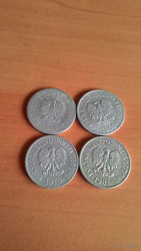 20 грошей 1949, 1969, 1979, 1981. Сборный лот, 4 монеты.
