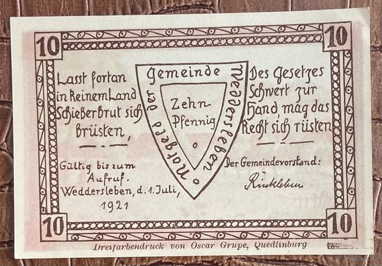 Нотгельд 10 пфеннигов 1921 год. Веддерслебен,. Веймарская республика