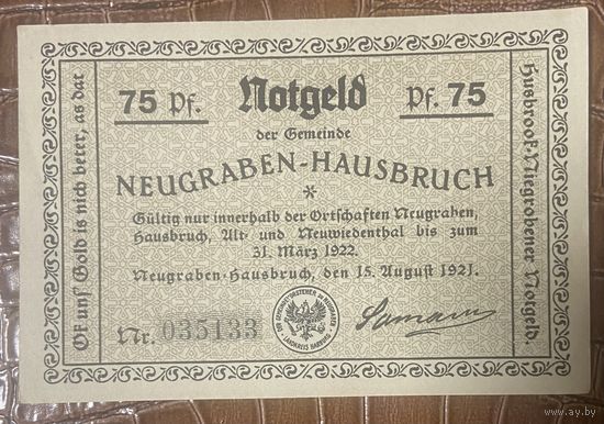 Нотгельд 75 пфеннигов 1921 год. Нойграбен-Хаусбрух. Веймарская республика