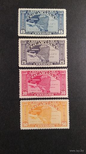 НИКАРАГУА\369с\ 1937 самолет. Карта страны. Авиапочта