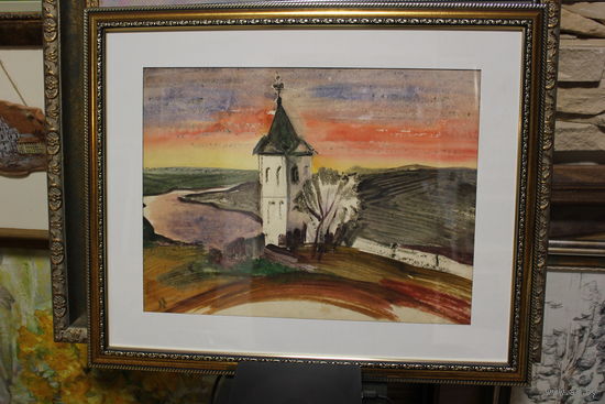Драненко Н.А. авторская работа "Храм" размер по раме 40Х50, картон, смешанная техника, оформлена, паспарту