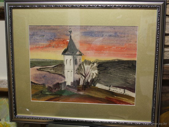 Драненко Н.А. авторская работа "Храм" размер по раме 40Х50, картон, смешанная техника, оформлена, паспарту
