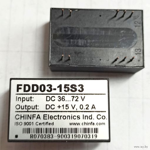 DC-DC преобразователь. 15 Вольт 0,2 Ампер. Конвертер 15В 15V. FDD03-15S3