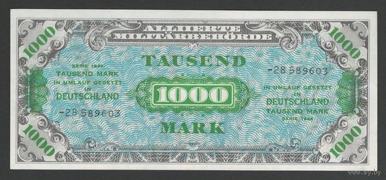 Германия 1000 марок 1944 года. 8-значный номер с чертой. Тип Р-198b. Состояние UNC!