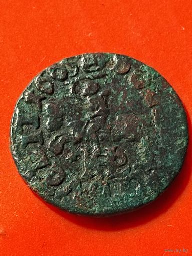 Солид (боратинка) 1665 г. литовский герб+ 1665 польский герб. 2 монеты в лоте. Ян II Казимир(3), отметка МД- TLB,платок на шее рыцаря, без мц.