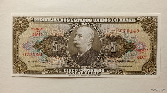 Бразилия. 5 крузейро образца 1964 г. UNC.
