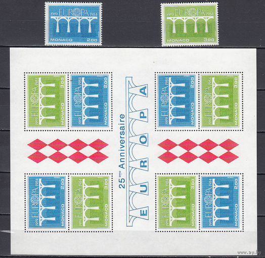 Мосты. Европа. Монако. 1984. 2 марки и 1 блок. Michel N 1622-1623, бл26 (3,3 е)