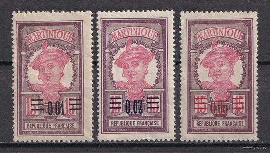 2.FrK. Франция. Колонии. Мартиника. Местные мотивы. Надпечатка нового номинала. 1922 г. Полная серия. Mi.##81-83.