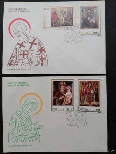 Польша 1989 Три КПД с полной серией марок "Иконы" (спецгашение) Mi.3247-3252 каталог 3.20 евро