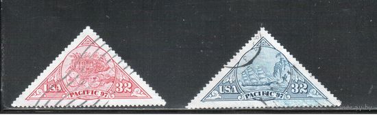 США-1997 (Мих.2810-2811) ,  гаш. , Филвыставка, Карета, Флот, Парусник (полная серия)(2)