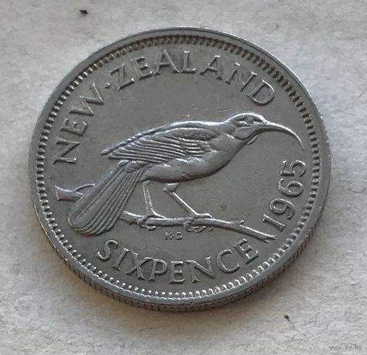 Новая Зеландия 6 пенсов 1965 птица Гуйя Елизавета II - последний год чекана!
