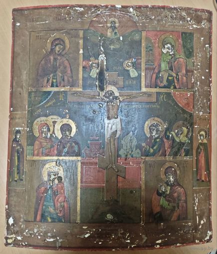 Икона Распятие Господне, многочастная, старинная, размер 35х30 см