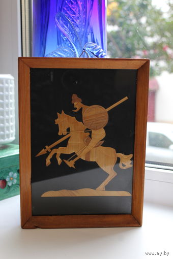 Картина панно соломка СССР "Русский воин-всадник на коне"