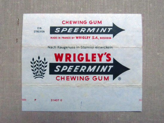01-261 Обертка фантик от жевачки жевательной резинки Wrigleys Speermint Франция 1970-е