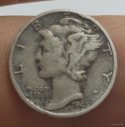 10 центов или 1 дайм 1945г США,серебро 0.900