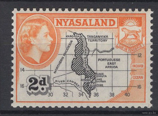 Ньясаленд / Nyasaland 1953 ** 2d, Карта, Герб