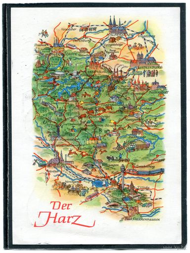 ГДР. Видовая открытка. Карта местности. Подписная