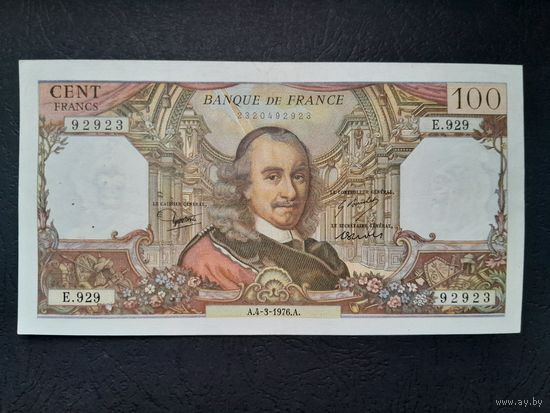 100 франков 1976 года. Франция. xF/aUNC. Степлер