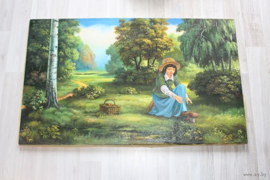 Картина маслом на холсте "Девочка на лесной поляне", на деревянной раме.