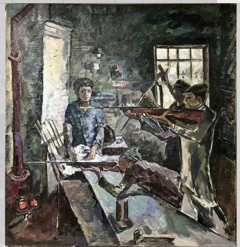 Малишевский А.А.(1922-1989) Заслуженный художник. " В тире", 1974 г. Х/М. 94х99см.