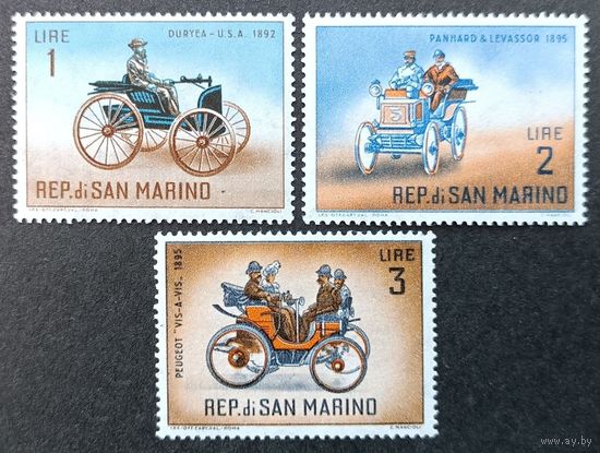 Марки. Сан-Марино. 1962 г. Транспорт. РЕТРО-АВТОМОБИЛИ. НАБОР
