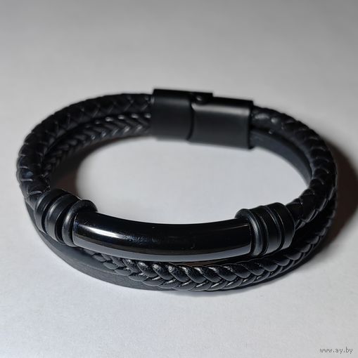 Браслет кожаный "Стальная воля" (Black version)