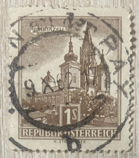 Почтовая марка Австрия, изображена католическая церковь Мариацелль, Базилика Рождества Девы Марии, серия Здания, 1957 г.