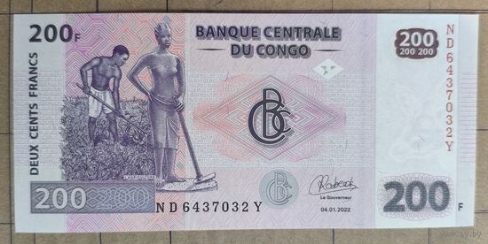 Конго (ДР) 200 франков 2022 г., P:99с, надпись на реверсе см. в описании