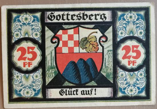Германия 25 пфеннигов 1921 г Готтесберг (Notgeldschein der Stadt Gottesber), aUNC