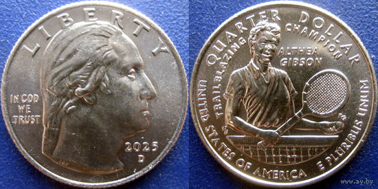 Новинка!!! США. Квотер 2025 Выдающиеся женщины N20 Алтея Гибсон. Минтмарка D.