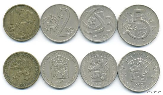 ЧЕХОСЛОВАКИЯ 1, 2, 3, 5 КРОН 1957, 1975, 1965, 1985 НАБОР ИЗ 4 МОНЕТ