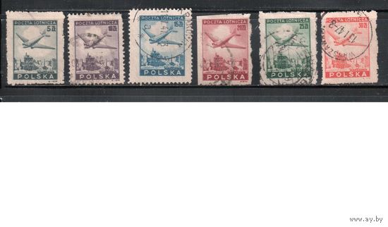 Польша-1946,(Мих.428-433) гаш.  ,  Авиапочта, Самолет (полная серия)