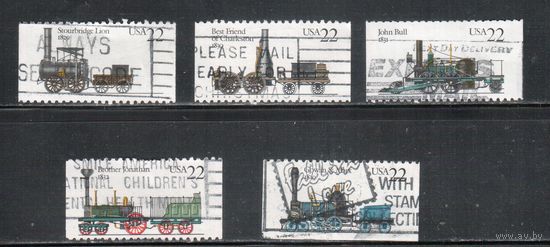 США-1987, (Мих.1953-1957), гаш.,  Железная дорога, Паровозы, (полная серия)(3)