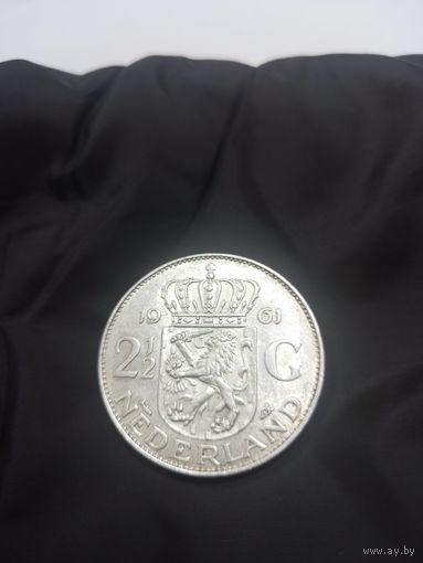 С рубля! 2 1\2 (2,5) гульдена 1961 Нидерланды, 15 грамм серебра