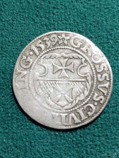 Грош Сигизмунд I Старый 1539, Эльблонг.Меч в правой руке орла (новый тип),более редкий, без МЦ