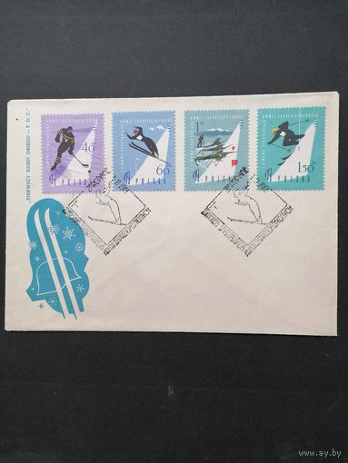 Польша 1961 КПД с полной серией марок "Зимняя спартакиада дружественных армий" (спецгашение) Mi.1221-1224 каталог 15.00 евро