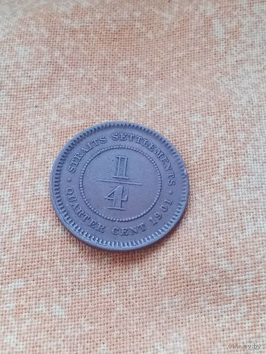 24. Распродажа! Стрейтс Сеттлментс 1/4 цента 1901 г. Редкая! Одна на ау!