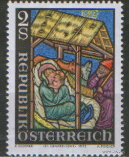 Полная серия из 1 марки 1973г. Австрия "Рождество. Витраж церкви Святого Эрхарда" MNH