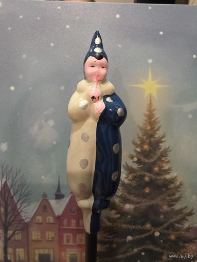 Елочная игрушка клоун с дудочкой