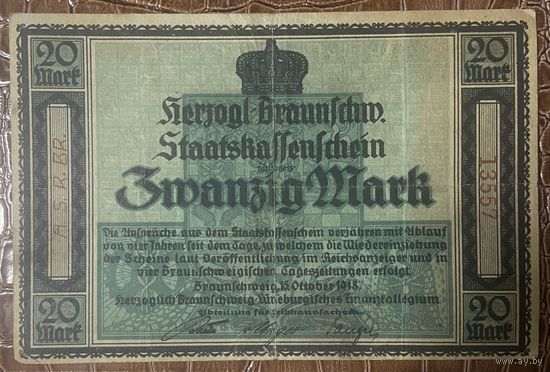 Банкнота 20 марок 1918 год. Герцогства Брауншвейг-Люнебург