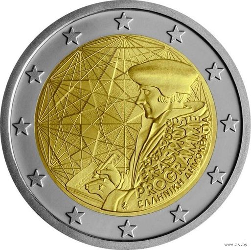 2 евро 2022 Греция 35 лет программы Erasmus UNC из ролла