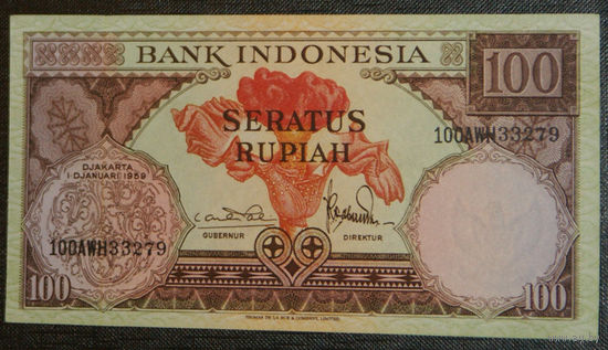 Индонезия 100 рупий 1959 UNC
