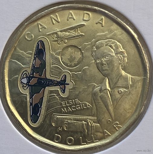 Канада 1 доллар 2023 г. Авиаинженер Элси МакГилл. Цветная. В холдере