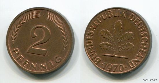 Германия. 2 пфеннига (1970, буква J, XF)