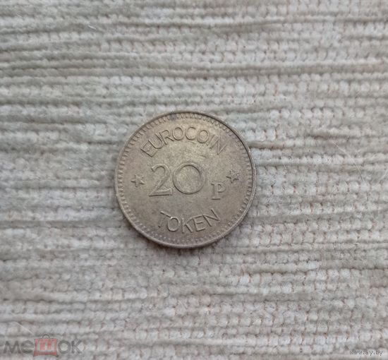 Werty71 Великобритания Жетон Еврокоин Лондон (Eurocoin London) 20 пенсов токен 1 евроцент