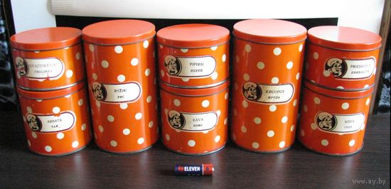 Винтажный набор жестяных банок для специй и круп, Литовская ССР ( Литва )