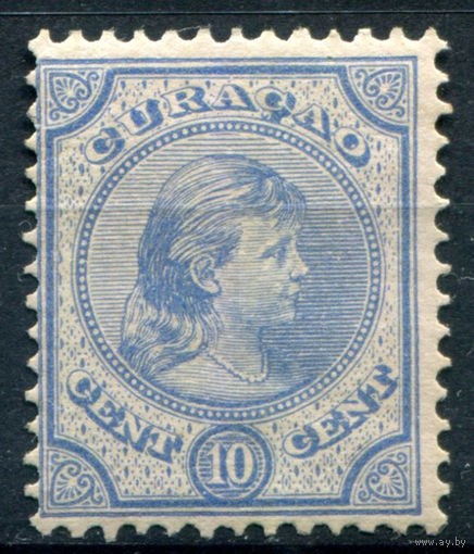 Нидерландские колонии - Кюрасао - 1892/96г. - королева Вильгельмина, 10 с - 1 марка - MLH, слегка потрескавшийся клей [Mi 25]. #3-WB-89-A-1