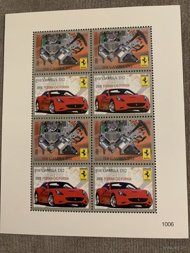 Гамбия 2008. Автомобили Феррари. Малый лист