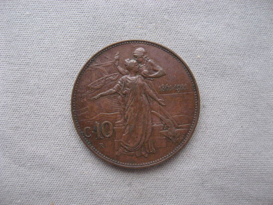 Италия 10 чентезимо 1911 год Виктор Эммануил III  50 лет Королевству